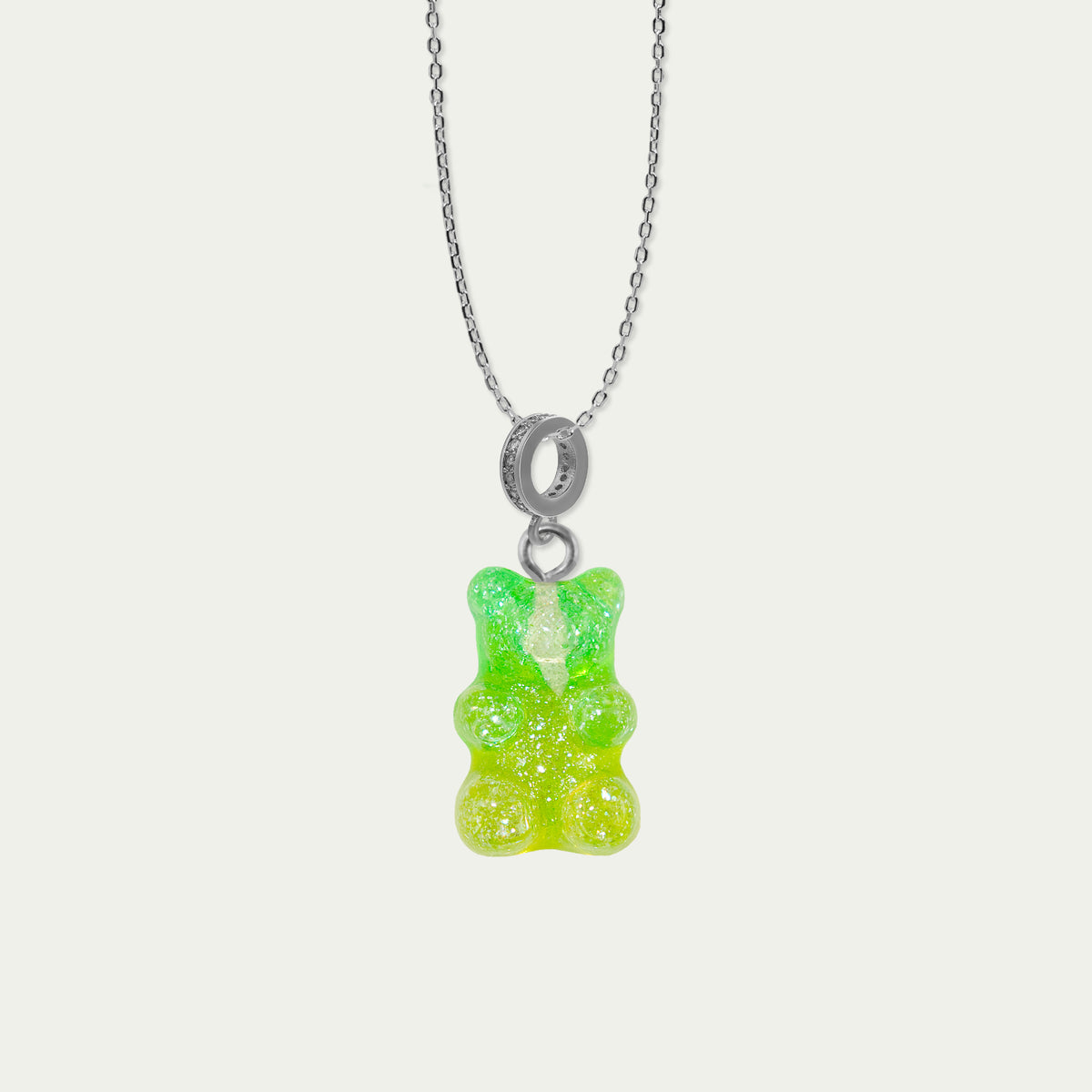 Halskette Happy Bear Grün-Glitter – Edelstahl wasserfest | Sucre Fine Jewelry