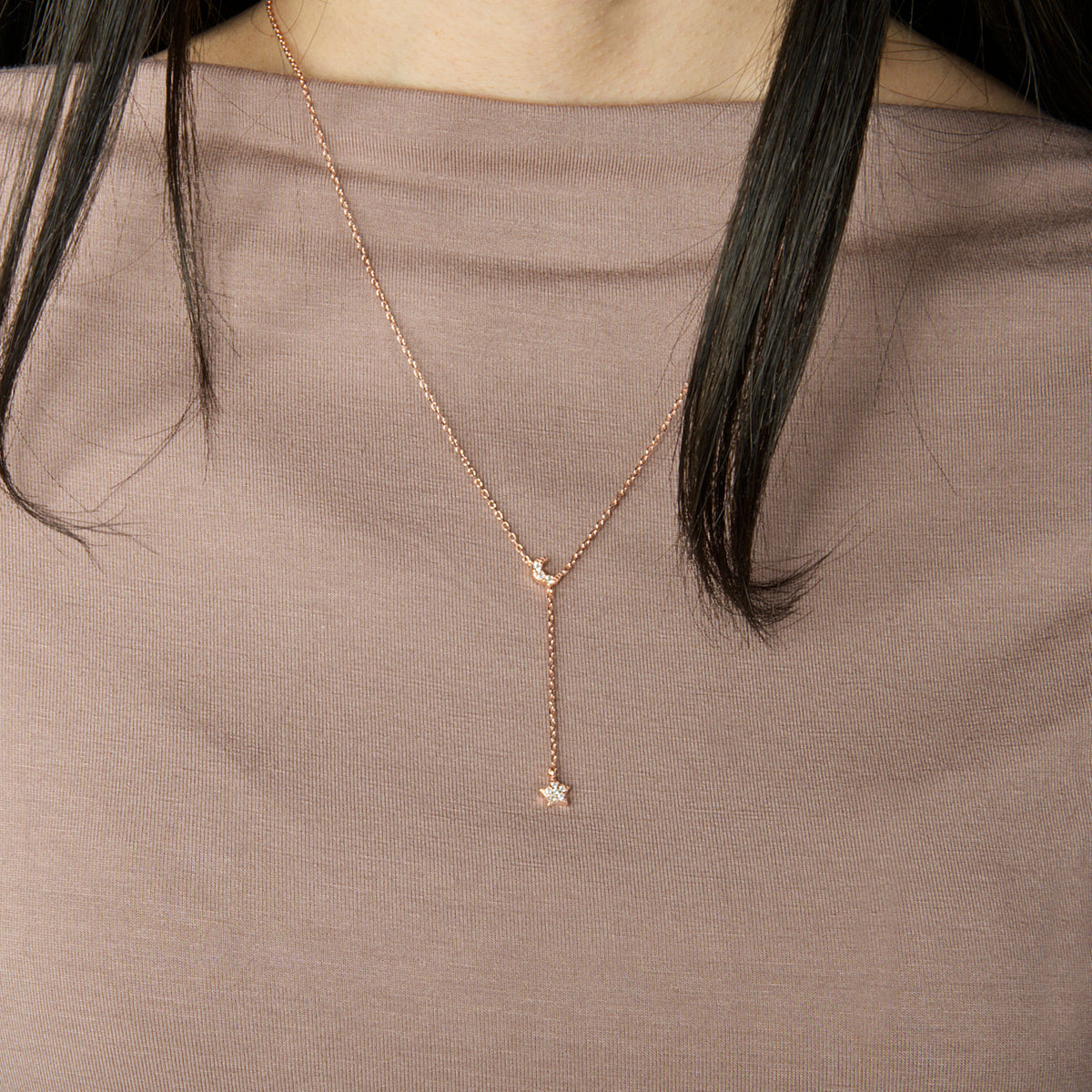 Halskette Mond und Stern Sterling Silber getragen | Sucre Fine Jewelry