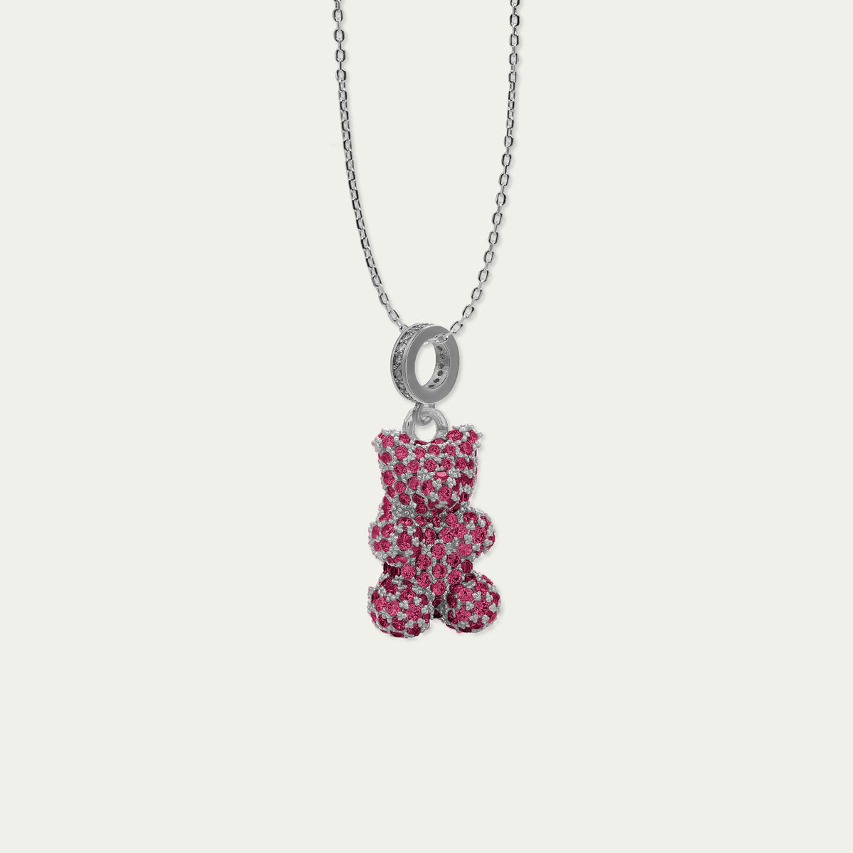 Sucre Bären silber mit pinken Zirkoniasteinen – Edelstahlkette | Sucre Fine Jewelry