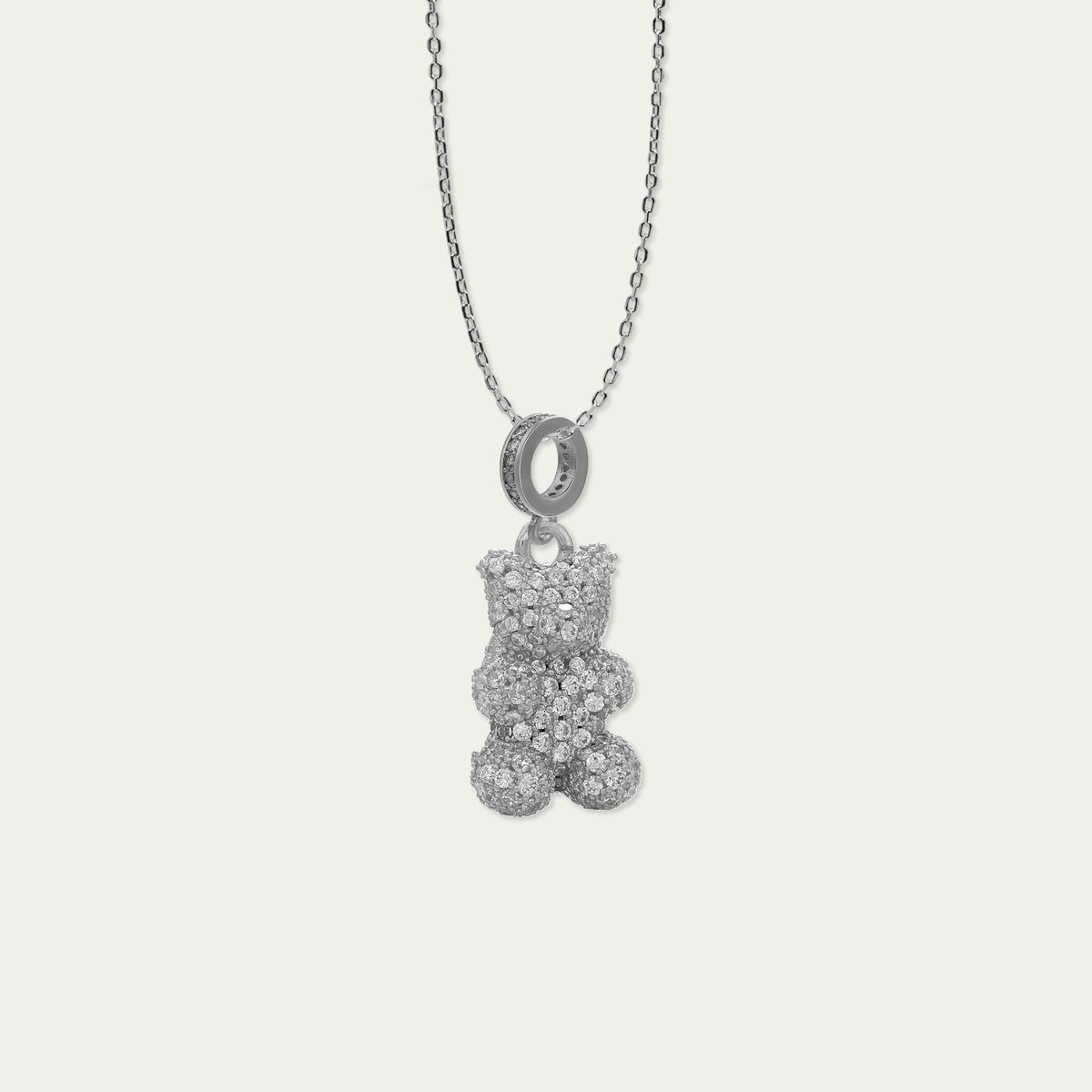 Sucre Bären silber mit weißen Zirkoniasteinen – Edelstahlkette | Sucre Fine Jewelry