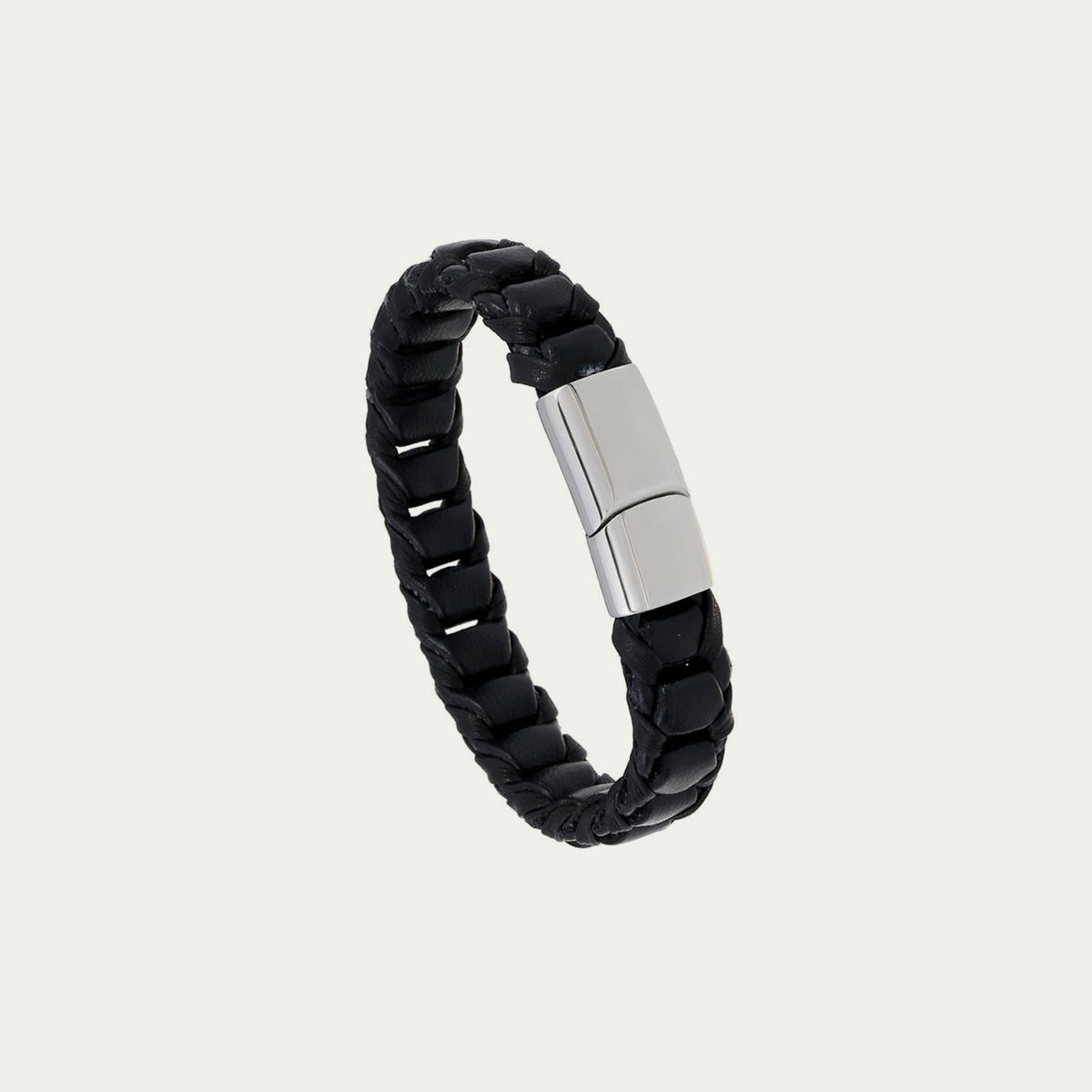 Lederarmband mit Zopf - Schwarz