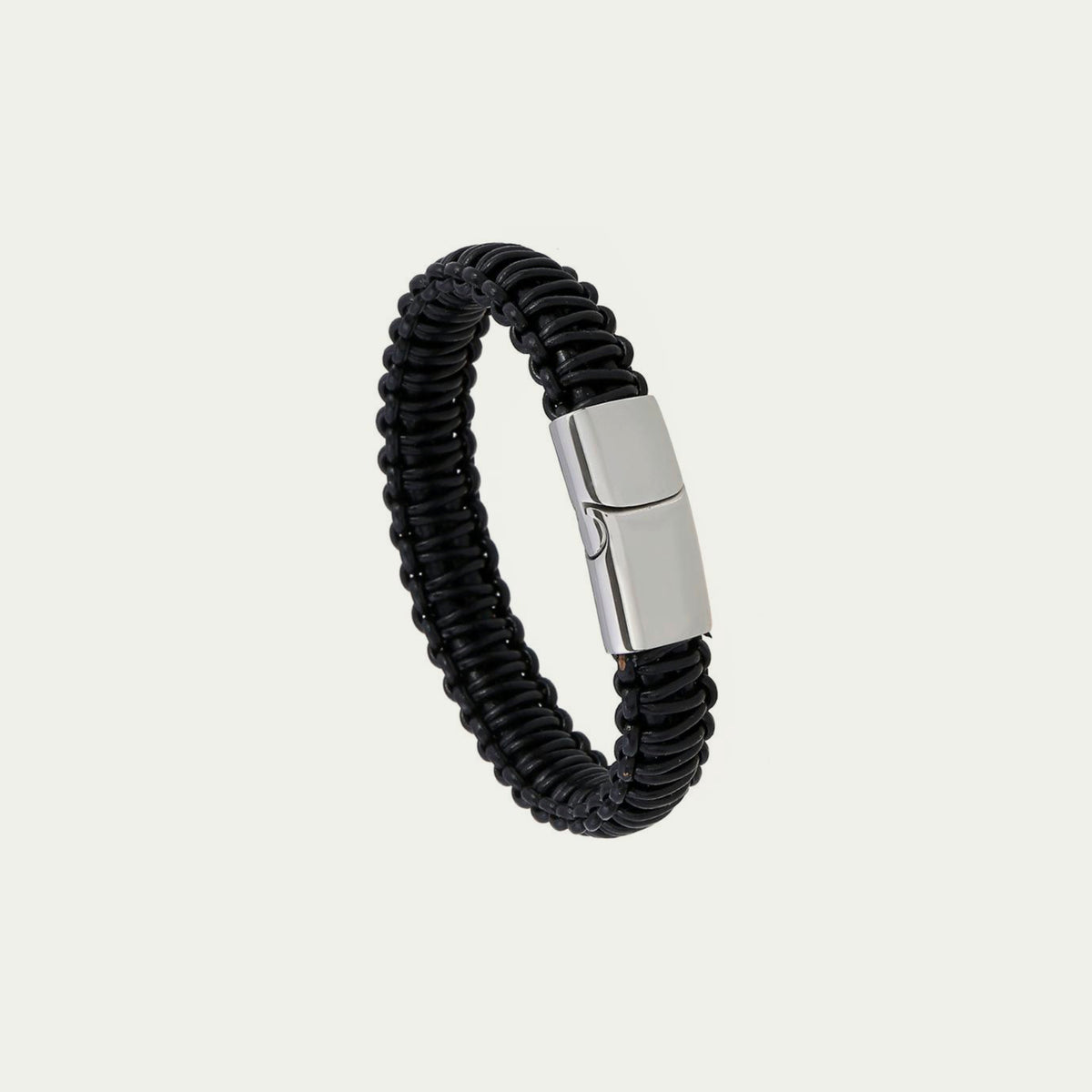 Lederarmband mit Zopf Schwarz – Edelstahlverschluss | Sucre Fine Jewelry
