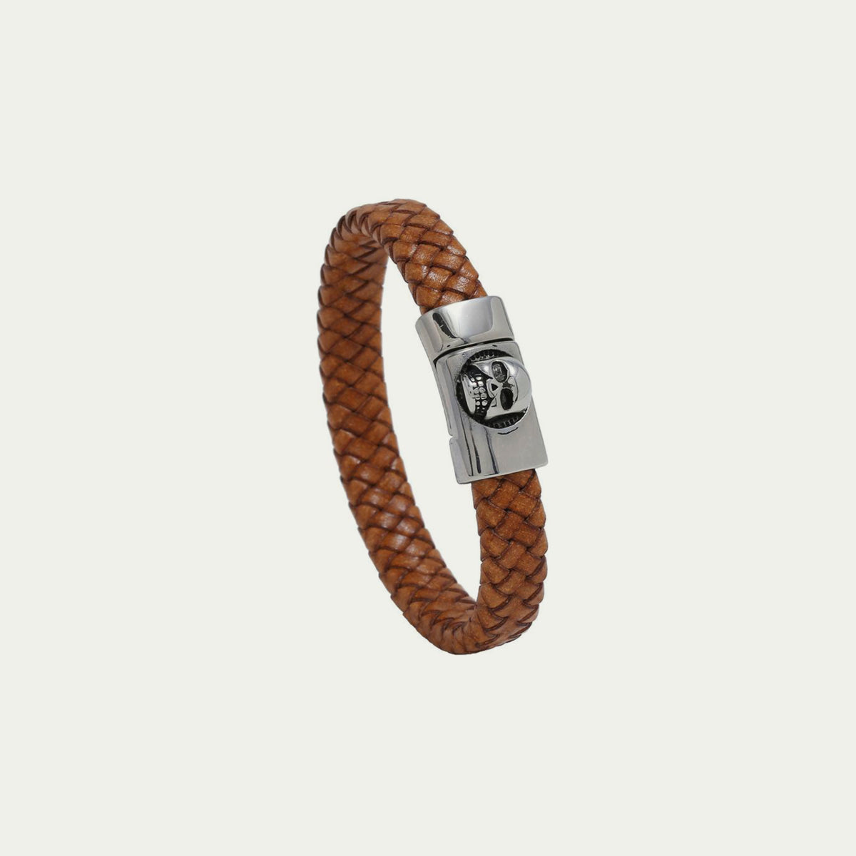 Lederarmband mit Totenkopf Beige – Edelstahlverschluss | Sucre Fine Jewelry