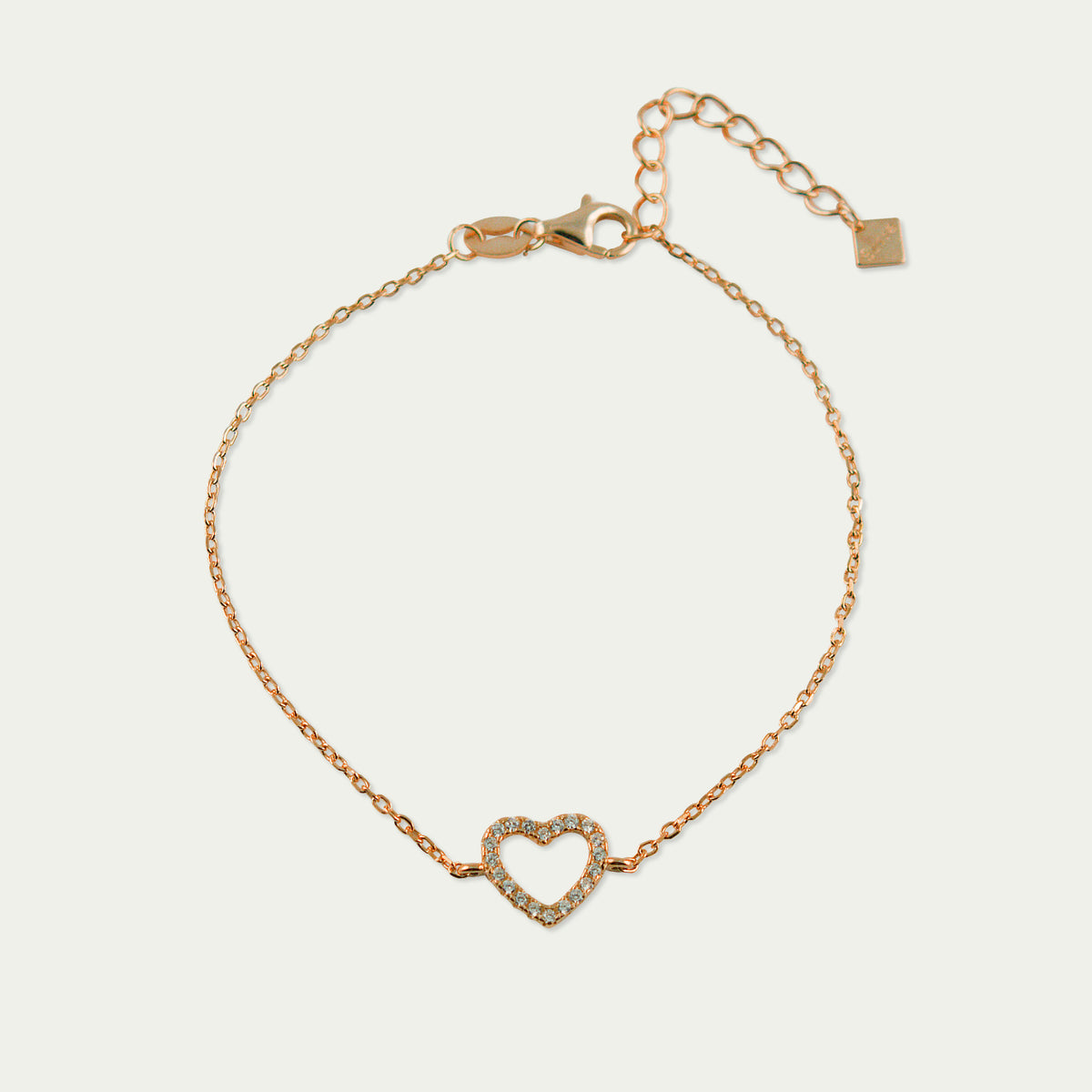 Armkette Herz mit Zirkonia, 18K Roségold vergoldet aus anlaufgeschütztem 925 Sterlingsilber