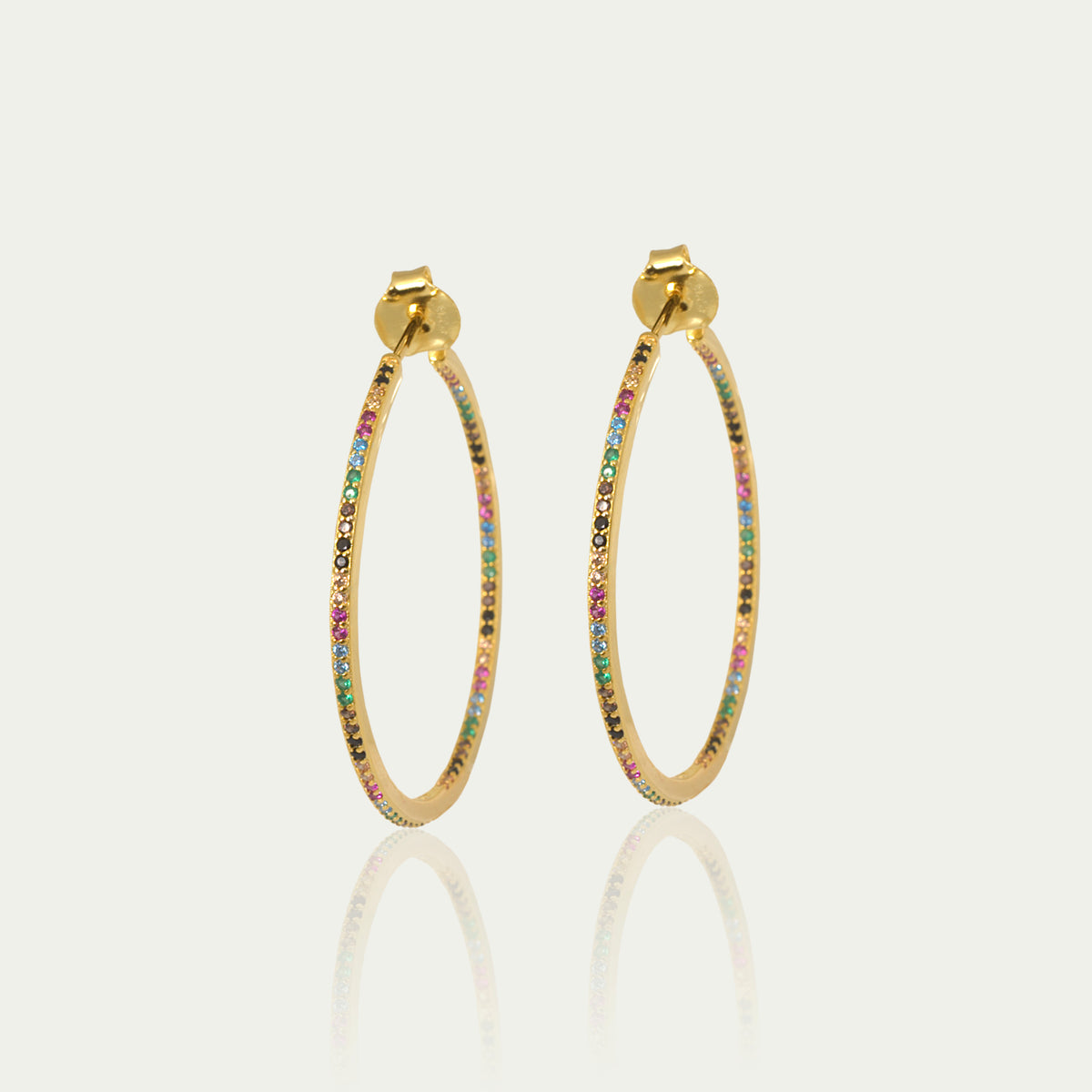 Creole Glam Rainbow – 925 Sterling Silber 18K Gelbgold vergoldet, 3,5 cm Durchmesser | Sucre Fine Jewelry
