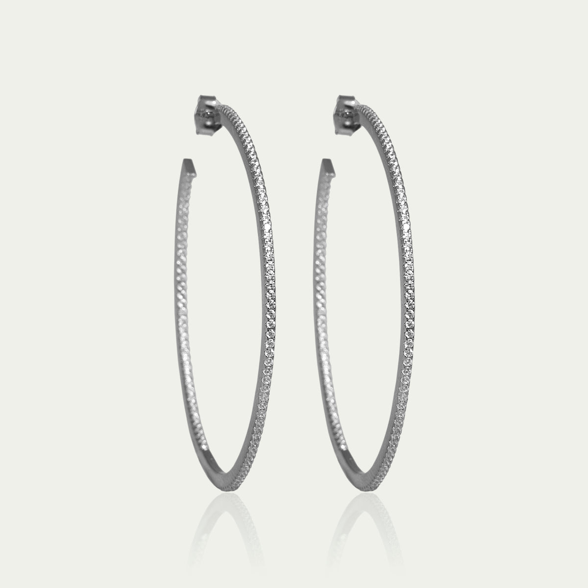 Creole Glam groß, Sterling Silber, 5,5 cm Durchmesser – 925 Silber rhodiniert – Sucre Fine Jewelry