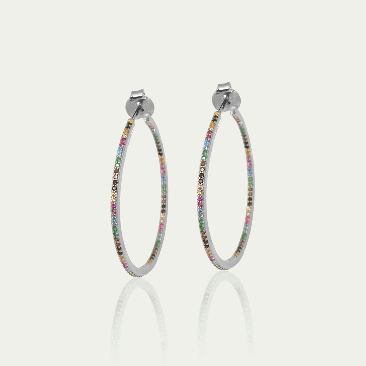 Creole Glam Rainbow, Sterling Silber, 3,5 cm Durchmesser – 925 Silber rhodiniert – Sucre Fine Jewelry