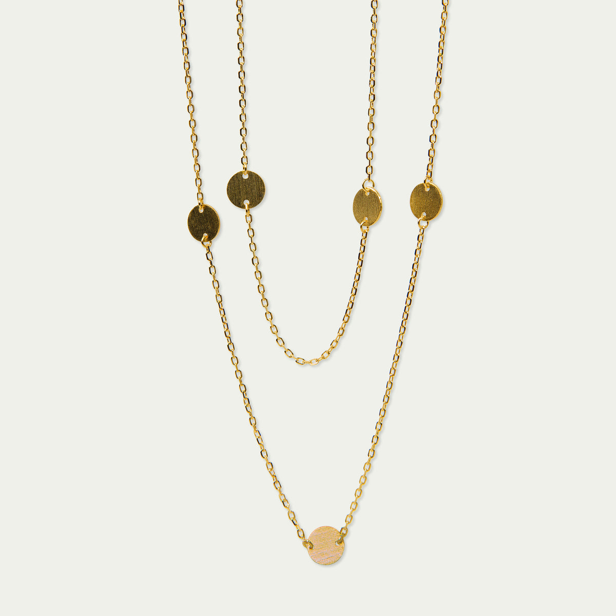 Halskette Frosted Coin lang – 925 Sterling Silber 18K Gelbgold vergoldet | Sucre Fine Jewelry