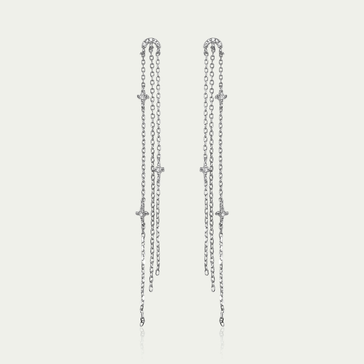 Ohrhänger Shiny Moon mit langen Kettchen – 925 Sterling Silber | Sucre Fine Jewelry