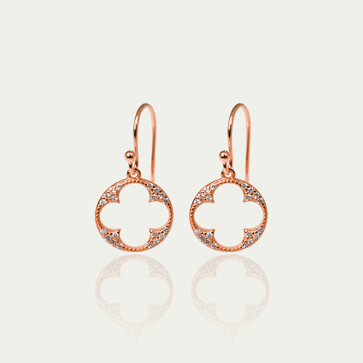 Ohrhänger Big Shiny Clover – 925 Sterling Silber 18K Roségold vergoldet | Sucre Fine Jewelry