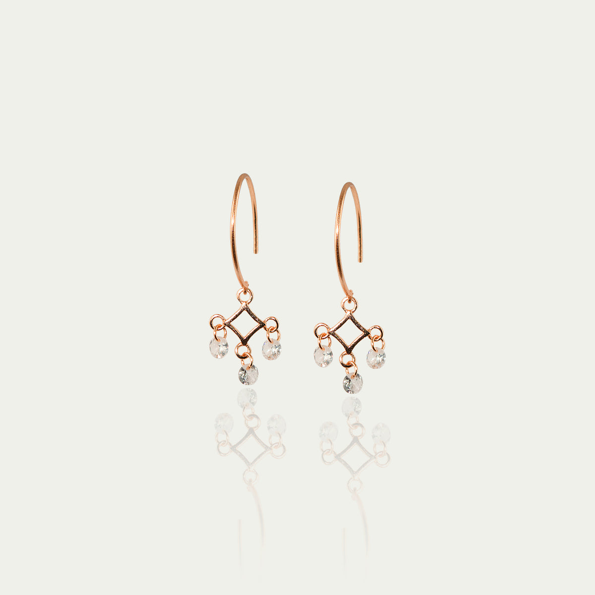 Ohrhänger Sparkling Square – 925 Sterling Silber 18K Roségold vergoldet | Sucre Fine Jewelry