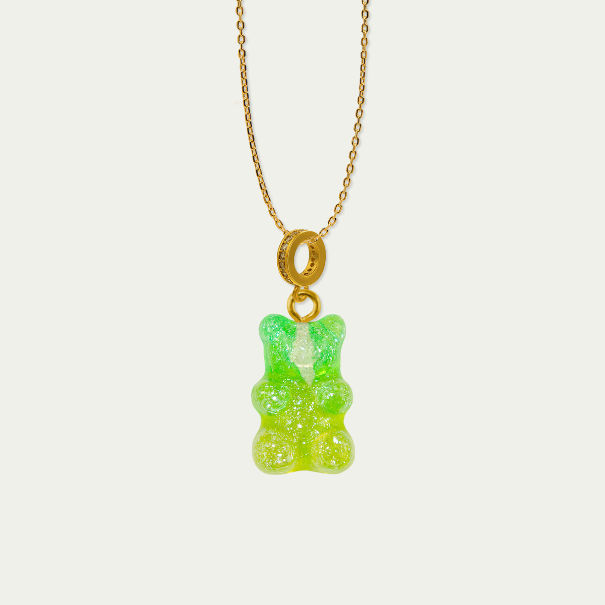 Halskette Happy Bear Grün-Glitter – vergoldet | Sucre Fine Jewelry