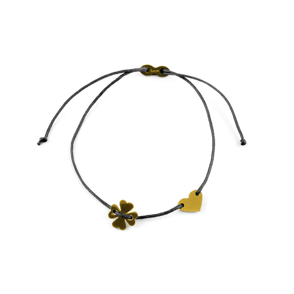 Glücksarmbändchen Kleeblatt/Herz – Edelstahl 18K Gelbgold vergoldet | Sucre Fine Jewelry