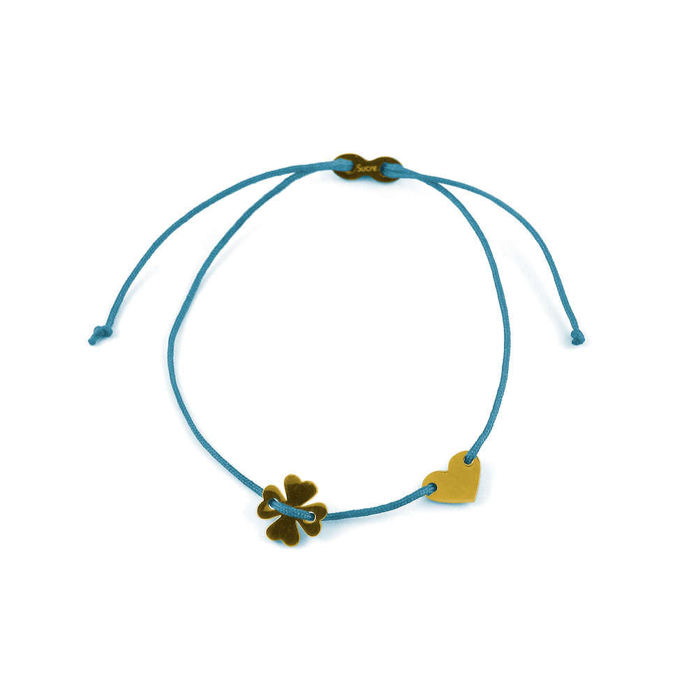 Glücksarmbändchen Kleeblatt/Herz – Edelstahl 18K Gelbgold vergoldet | Sucre Fine Jewelry