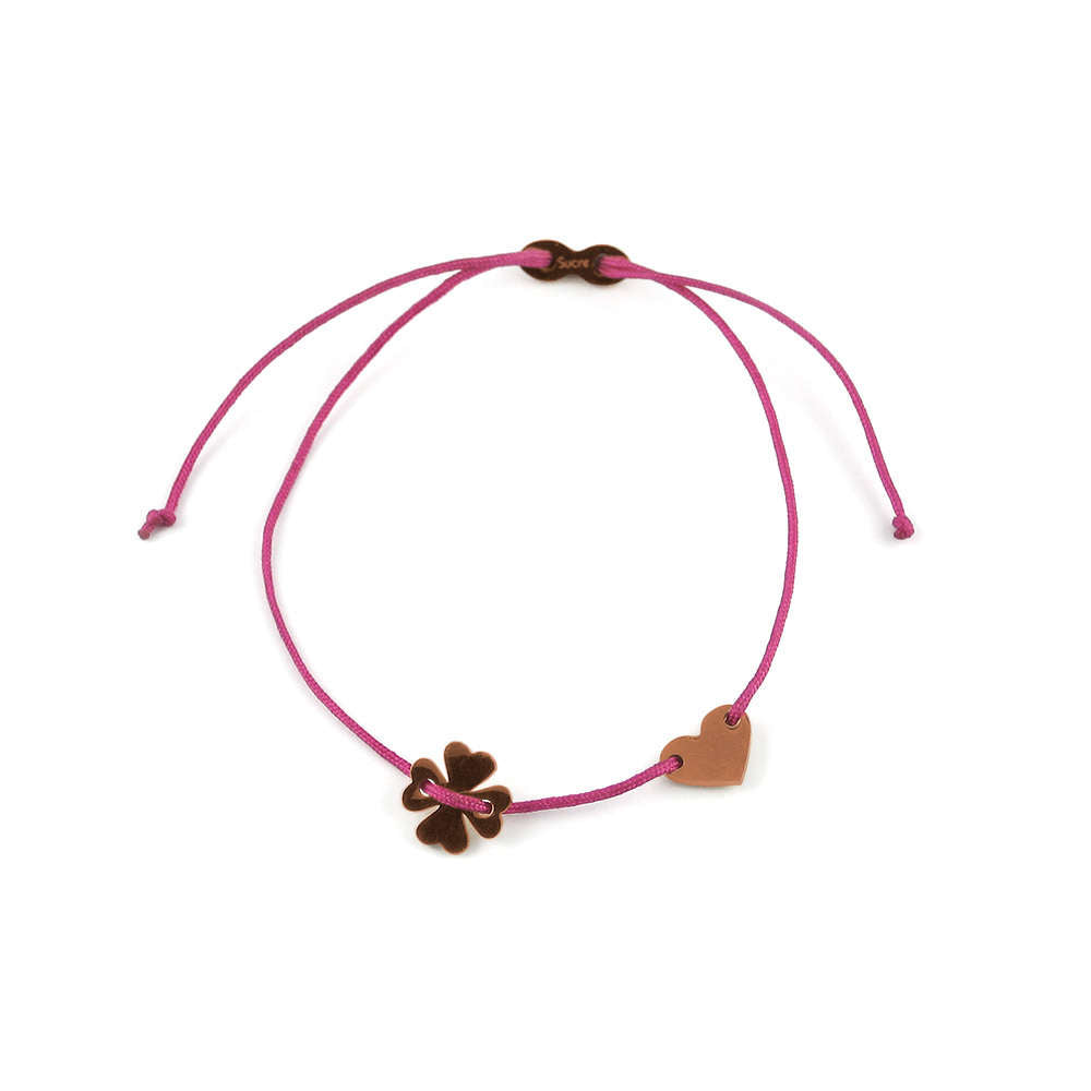 Glücksarmbändchen Kleeblatt/Herz – Edelstahl 18K Roségold vergoldet | Sucre Fine Jewelry