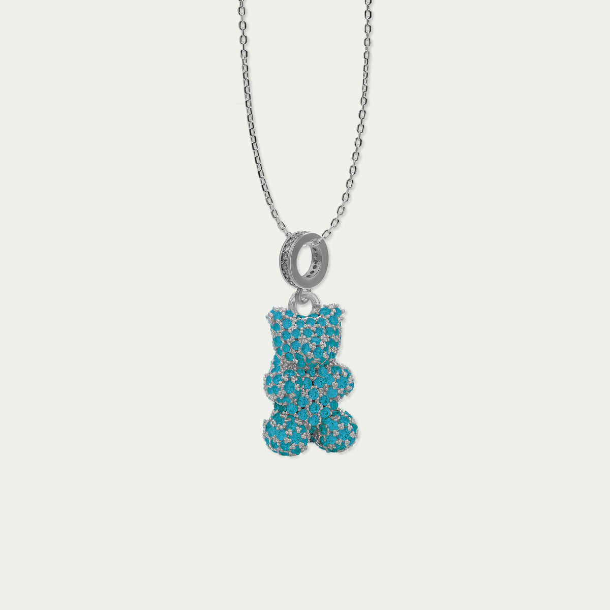 Sucre Bären silber mit türkisen Zirkoniasteinen – Edelstahlkette | Sucre Fine Jewelry