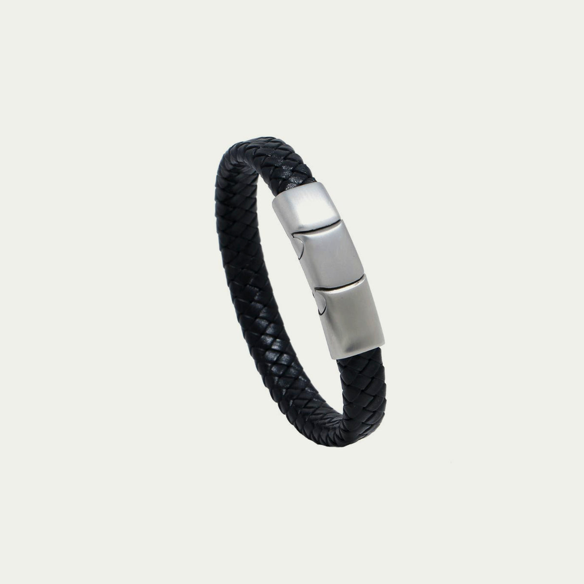 Lederarmband mit Zopf Schwarz – Edelstahlverschluss | Sucre Fine Jewelry