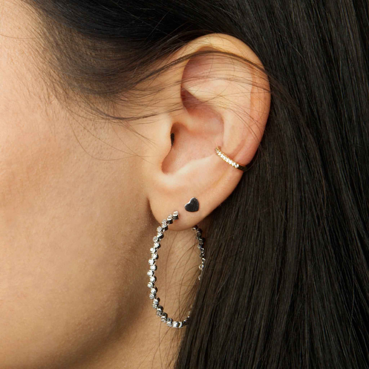 Creole Sparkling groß, am Ohr getragen – 925 Sterling Silber, 4 cm Durchmesser | Sucre Fine Jewelry
