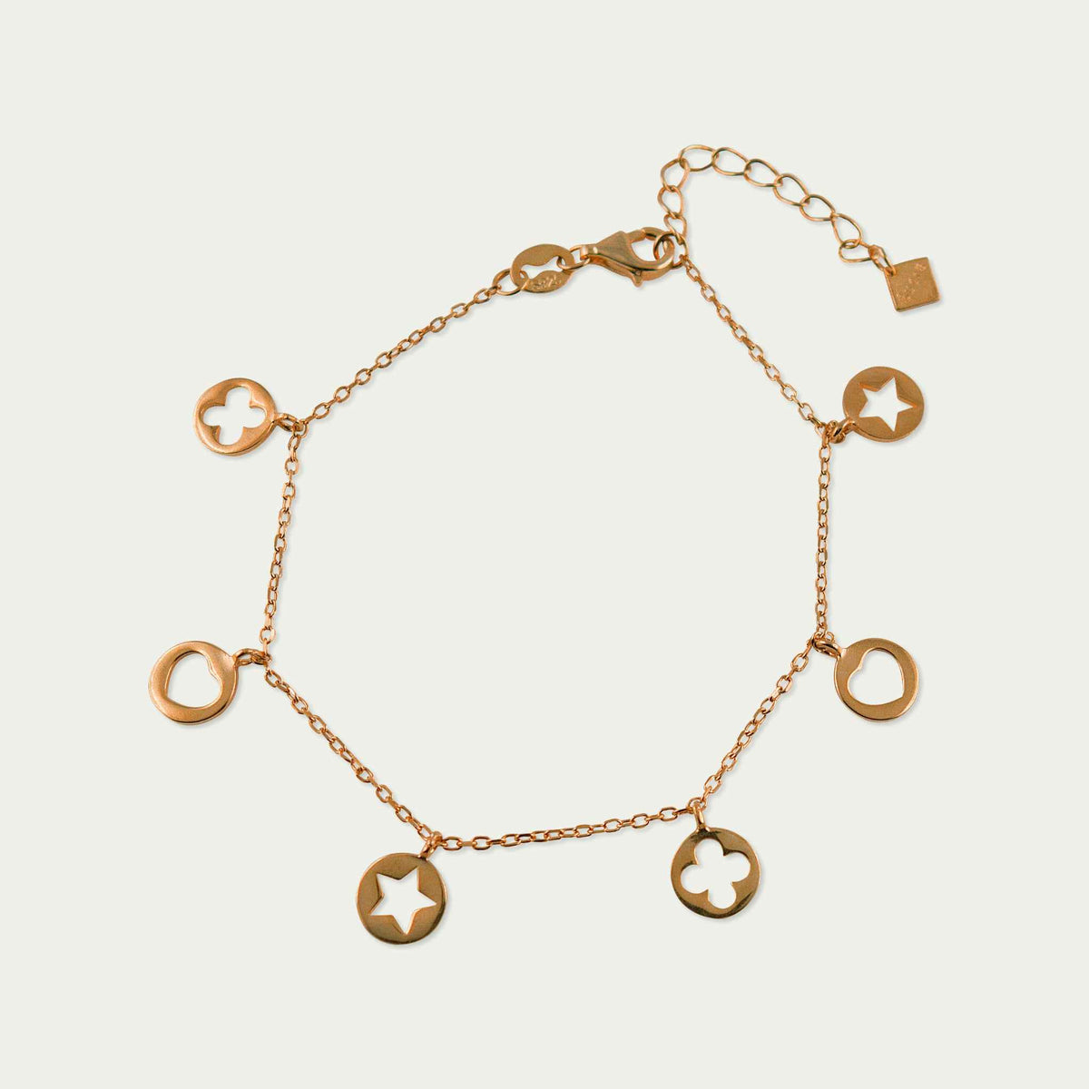 Herz-Stern-Kleeblatt Armkette Disc – 925 Sterling Silber 18K Roségold vergoldet | Sucre Fine Jewelry