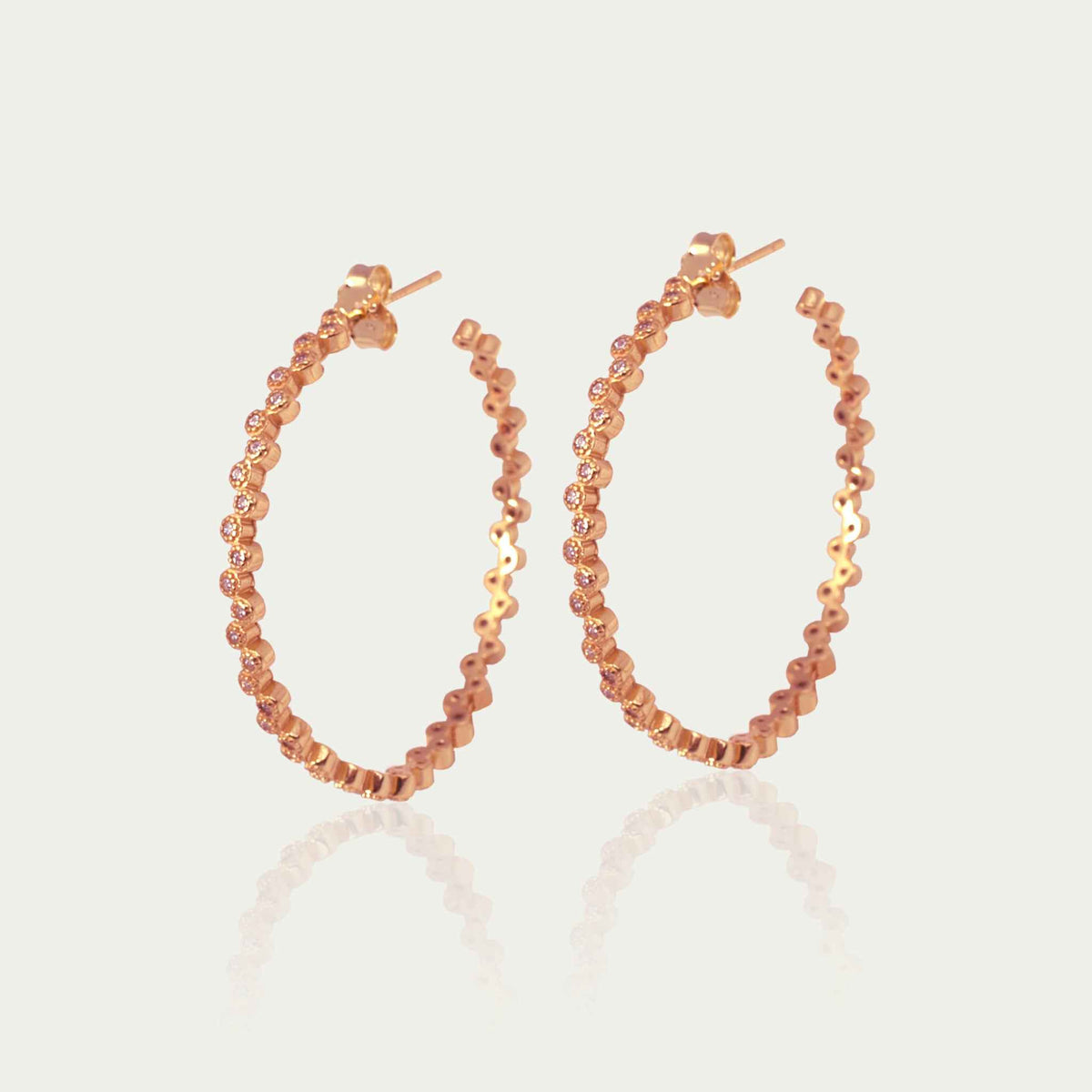 Creole Sparkling groß – 925 Sterling Silber 18K Roségold vergoldet, 4 cm Durchmesser | Sucre Fine Jewelry