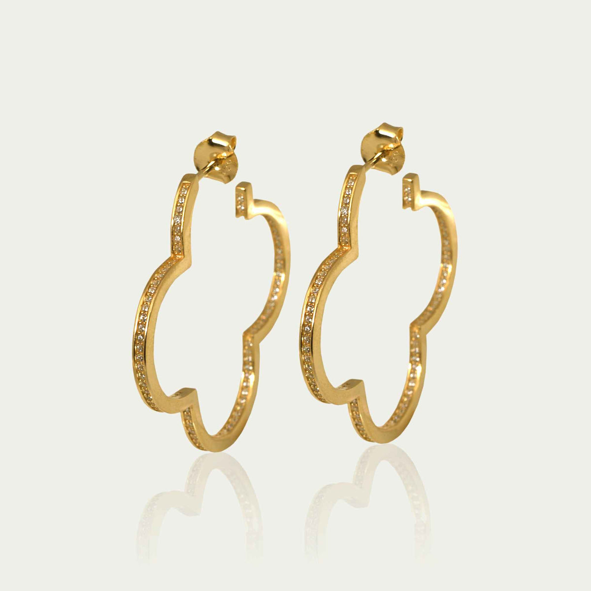 Creole Clover Glam – 925 Sterling Silber 18K Gelbgold vergoldet, 3,5 cm Durchmesser | Sucre Fine Jewelry