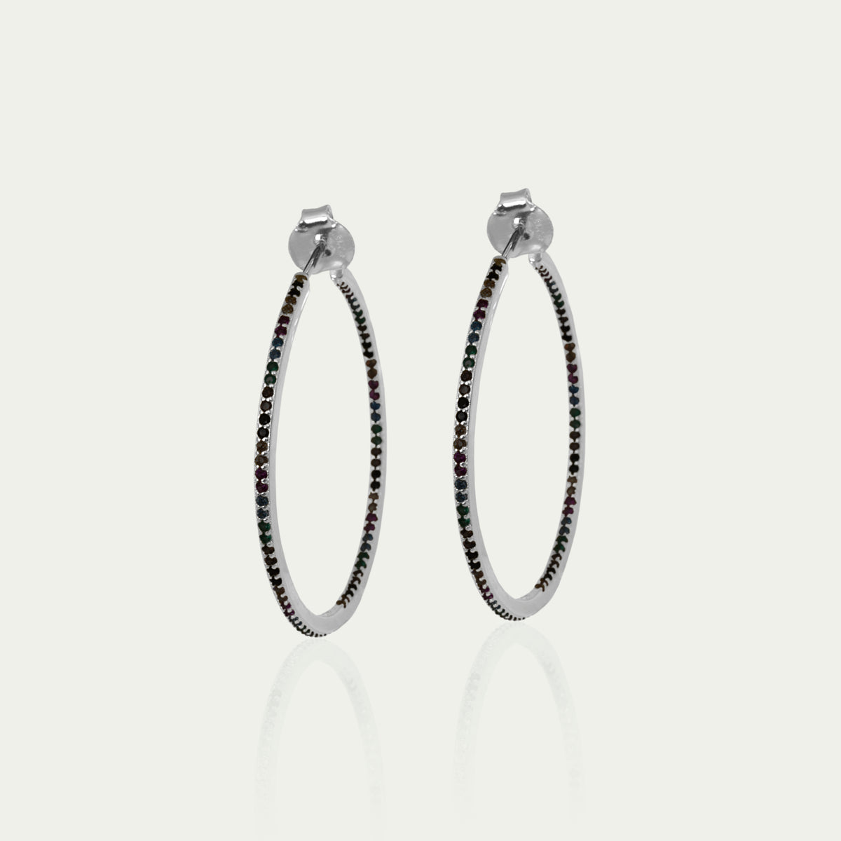 Creole Glam Black, Sterling Silber, 3,5 cm Durchmesser – 925 Silber rhodiniert – Sucre Fine Jewelry