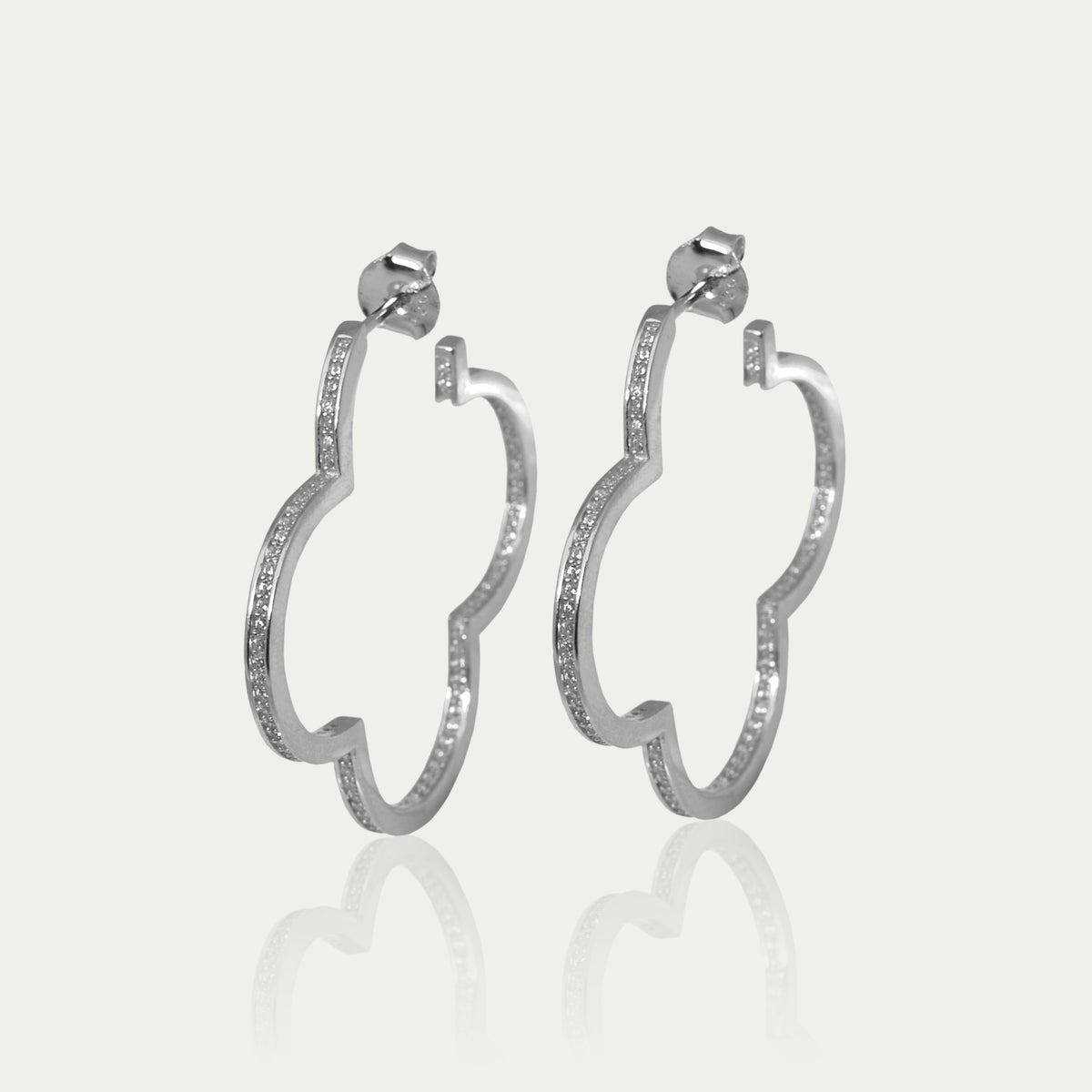 Creole Clover Glam, Sterling Silber, 3,5 cm Durchmesser – 925 Silber rhodiniert – Sucre Fine Jewelry