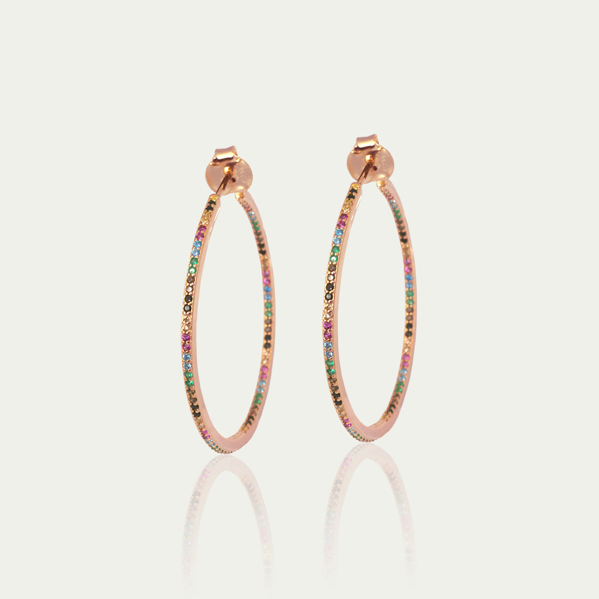 Creole Glam Rainbow – 925 Sterling Silber 18K Roségold vergoldet, 3,5 cm Durchmesser | Sucre Fine Jewelry