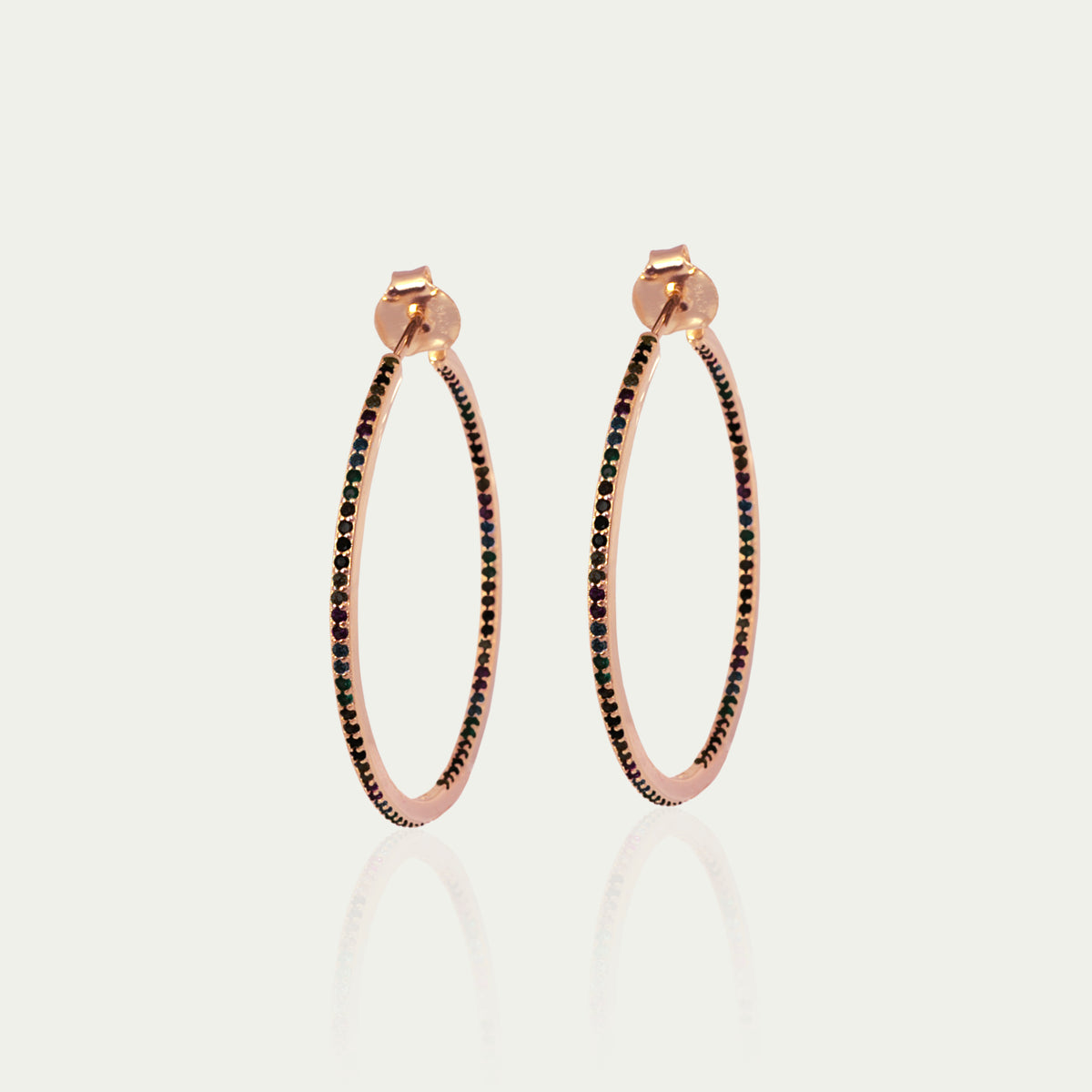 Creole Glam Black – 925 Sterling Silber 18K Roségold vergoldet, 3,5 cm Durchmesser | Sucre Fine Jewelry