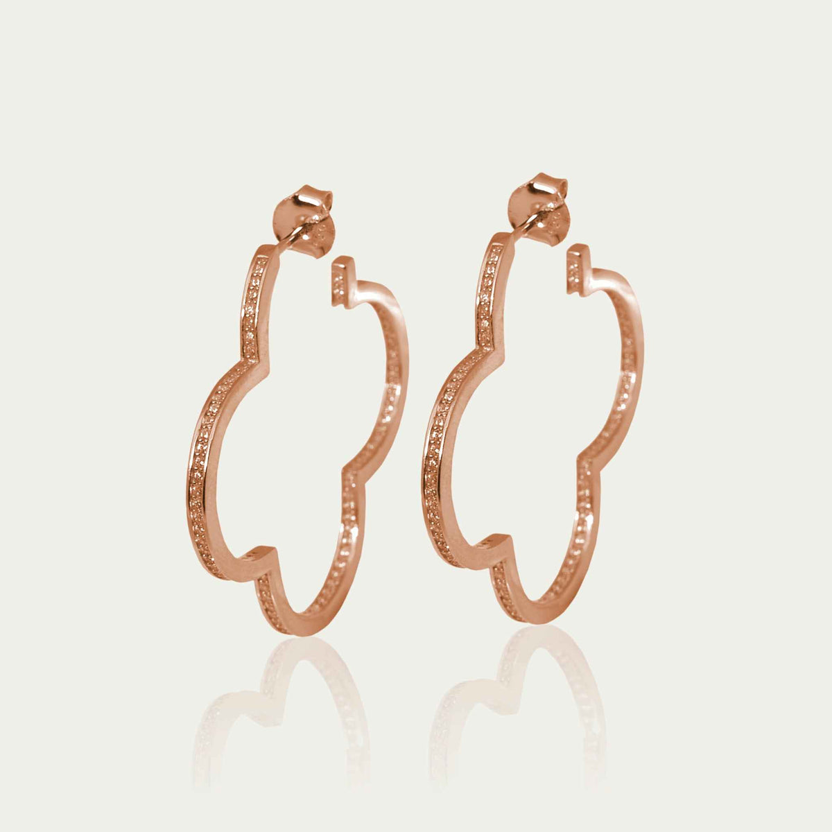 Creole Clover Glam – 925 Sterling Silber 18K Roségold vergoldet, 3,5 cm Durchmesser | Sucre Fine Jewelry