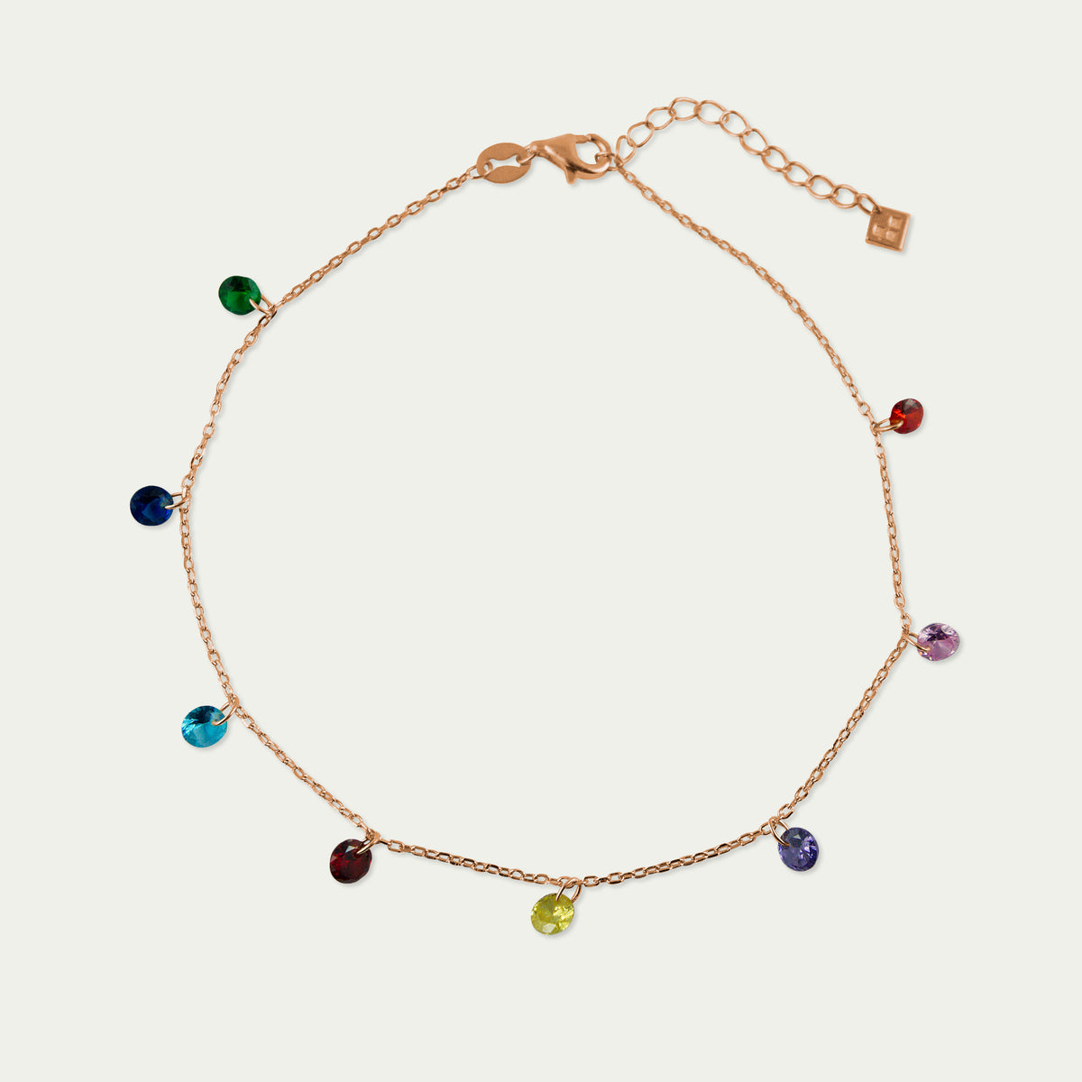 Fusskette Pure Glam mit Zirkonia Rainbow – 925 Sterling Silber 18K Roségold vergoldet | Sucre Fine Jewelry