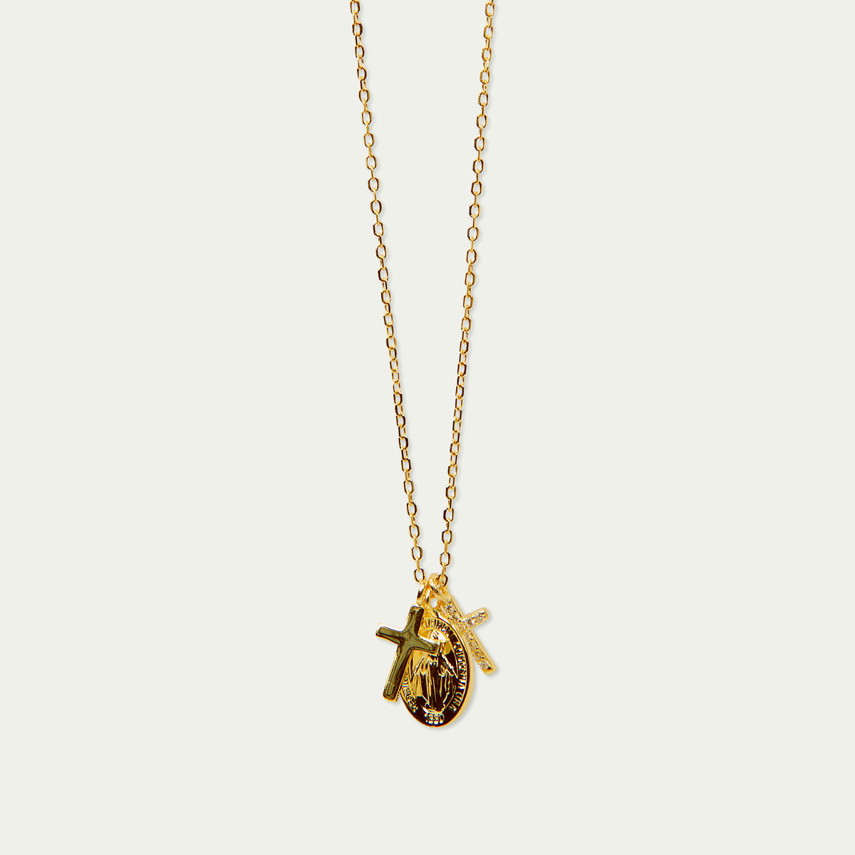 Halskette Madonna und Kreuzen – 925 Sterling Silber 18K Gelbgold vergoldet | Sucre Fine Jewelry