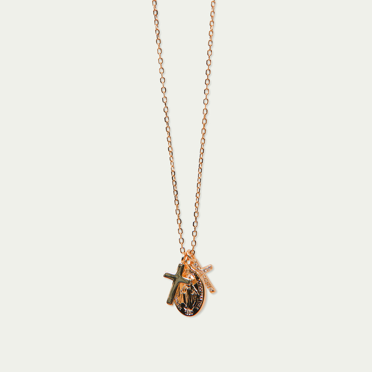 Halskette Madonna und Kreuzen – 925 Sterling Silber 18K Roségold vergoldet | Sucre Fine Jewelry