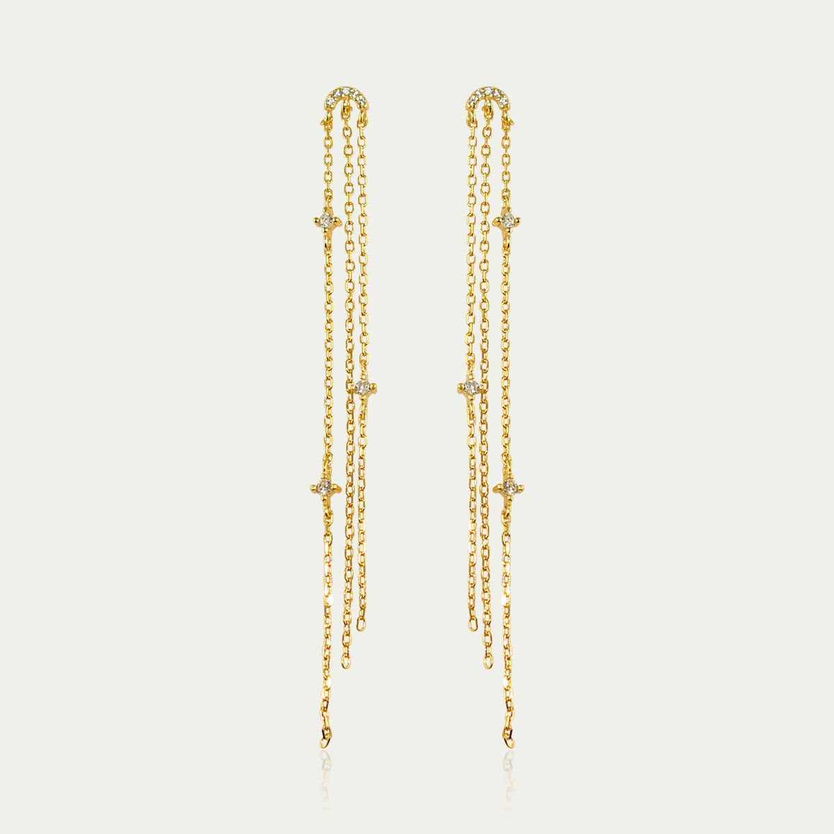 Ohrhänger Shiny Moon mit langen Kettchen – 925 Sterling Silber 18K Gelbgold vergoldet | Sucre Fine Jewelry