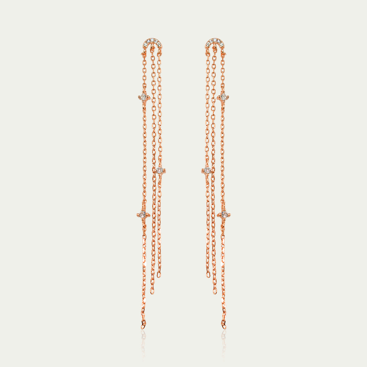 Ohrhänger Shiny Moon mit langen Kettchen – 925 Sterling Silber 18K Roségold vergoldet | Sucre Fine Jewelry